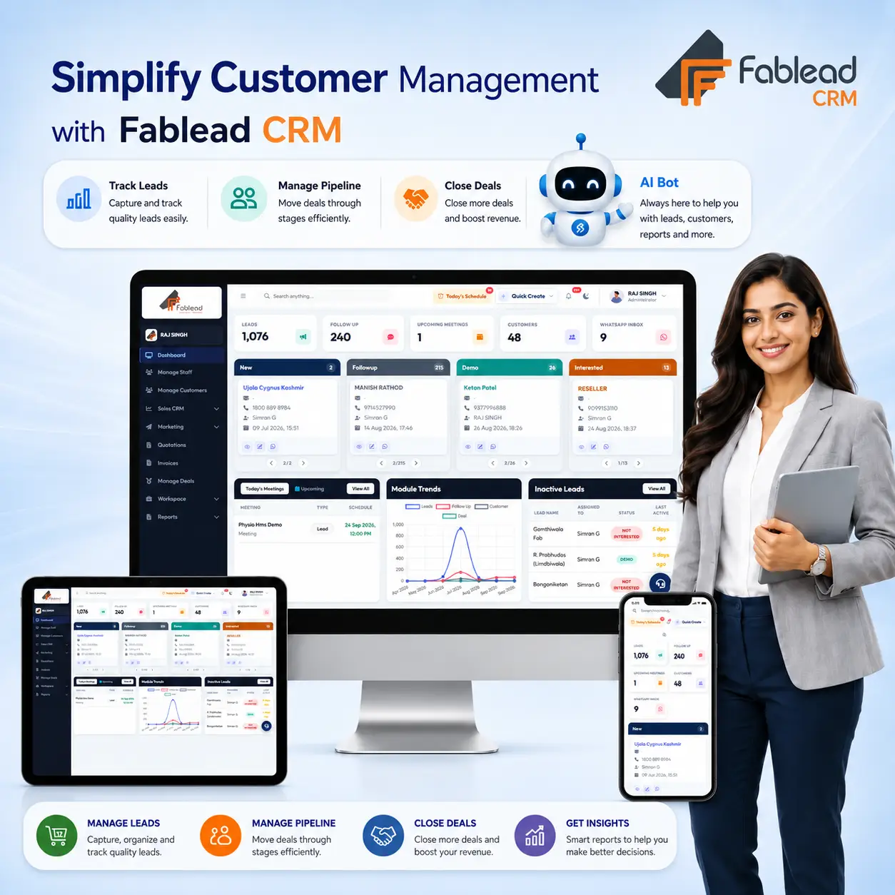 Fablead Technolabs CRM dashboard for lead and sales management