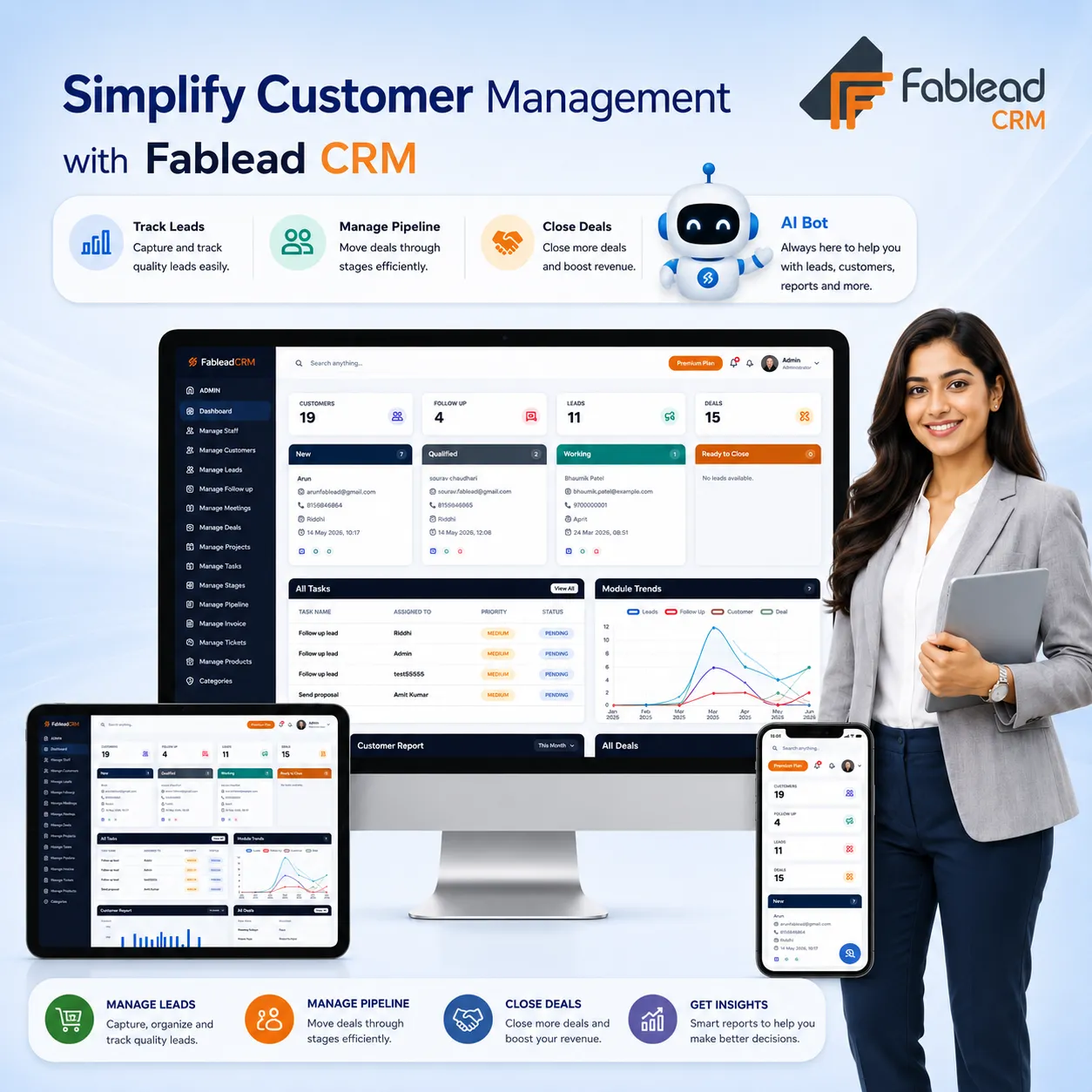 Fablead Technolabs CRM dashboard for lead and sales management