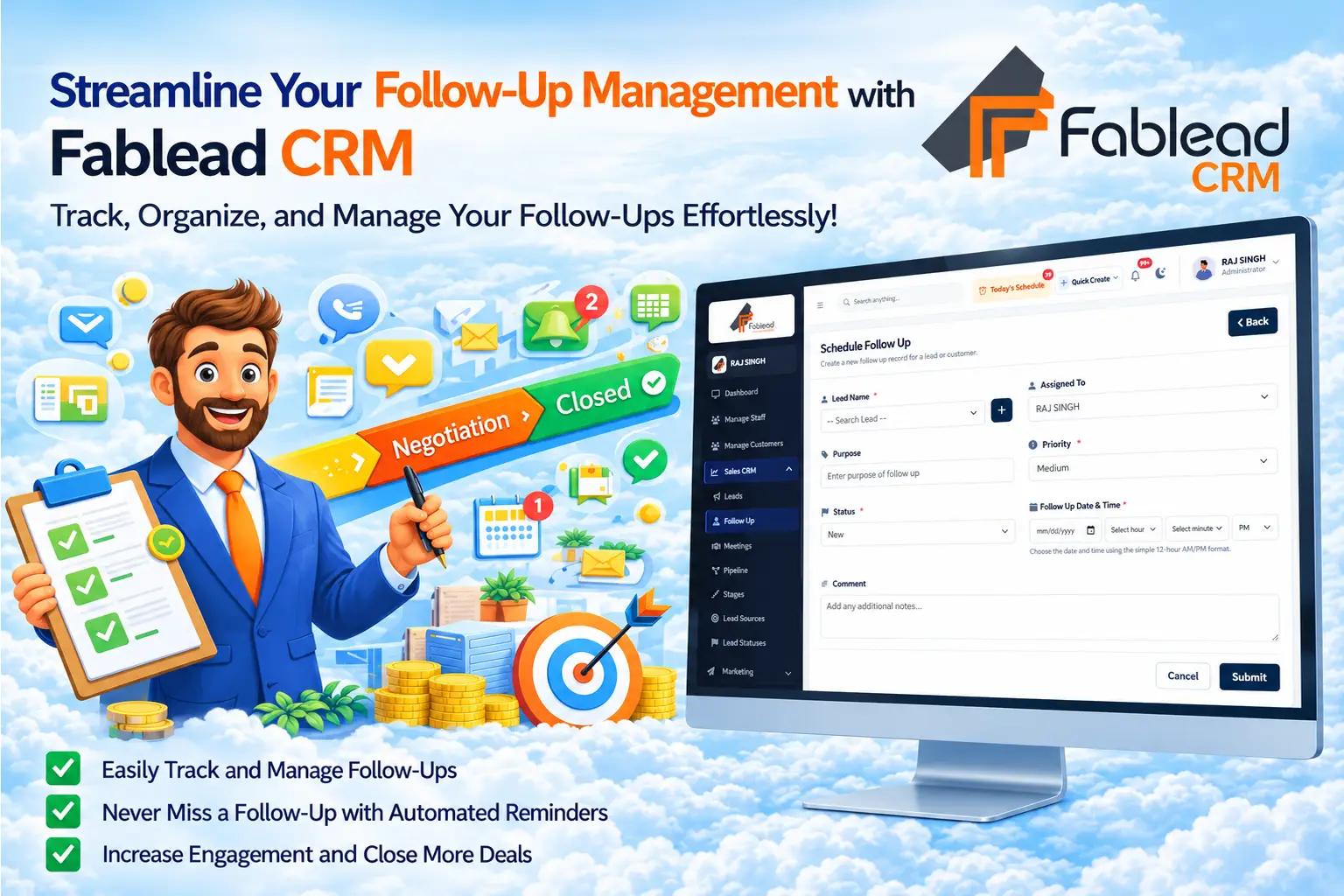 Fablead Technolabs CRM follow-up management dashboard
