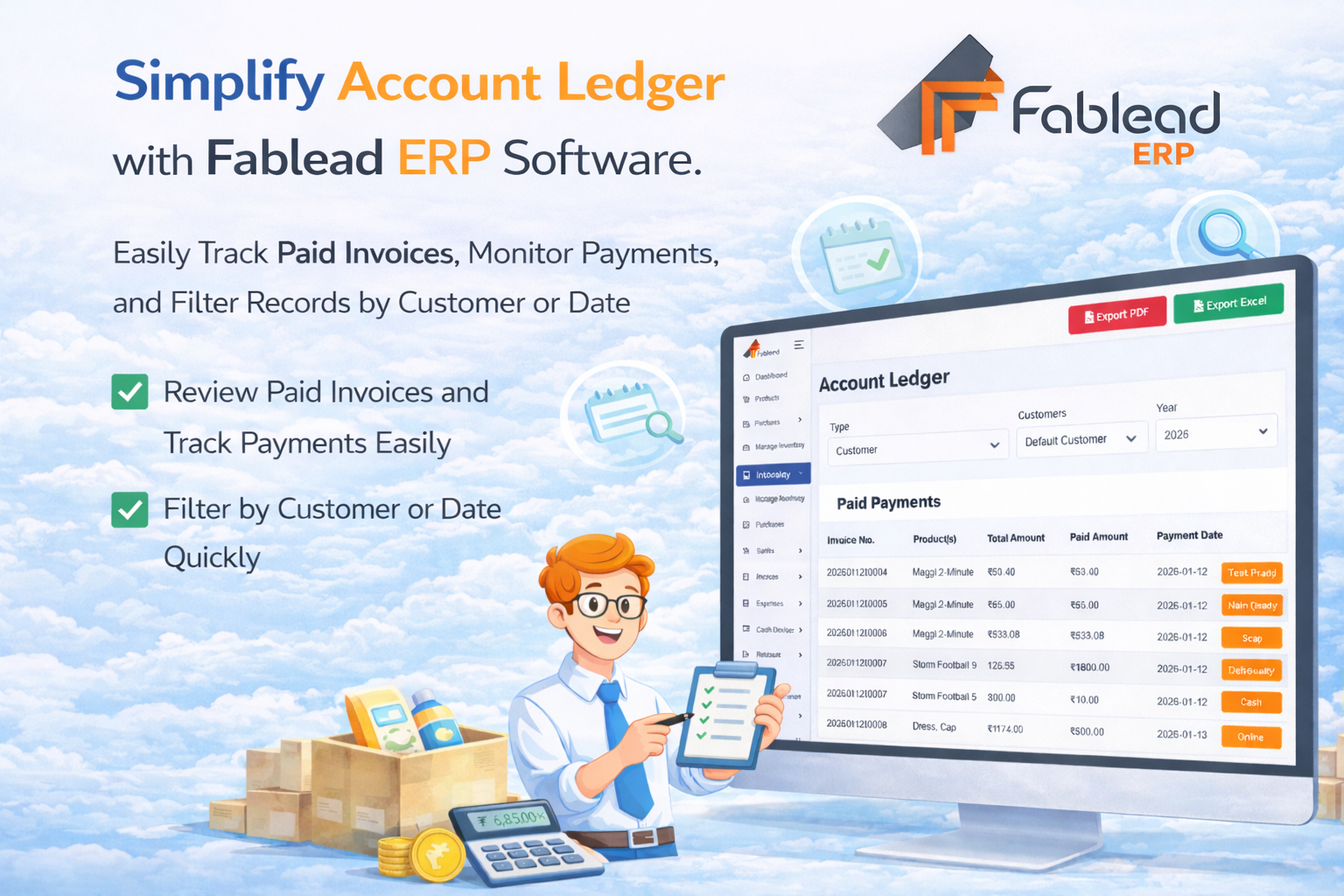 Fablead Technolabs expense list management page