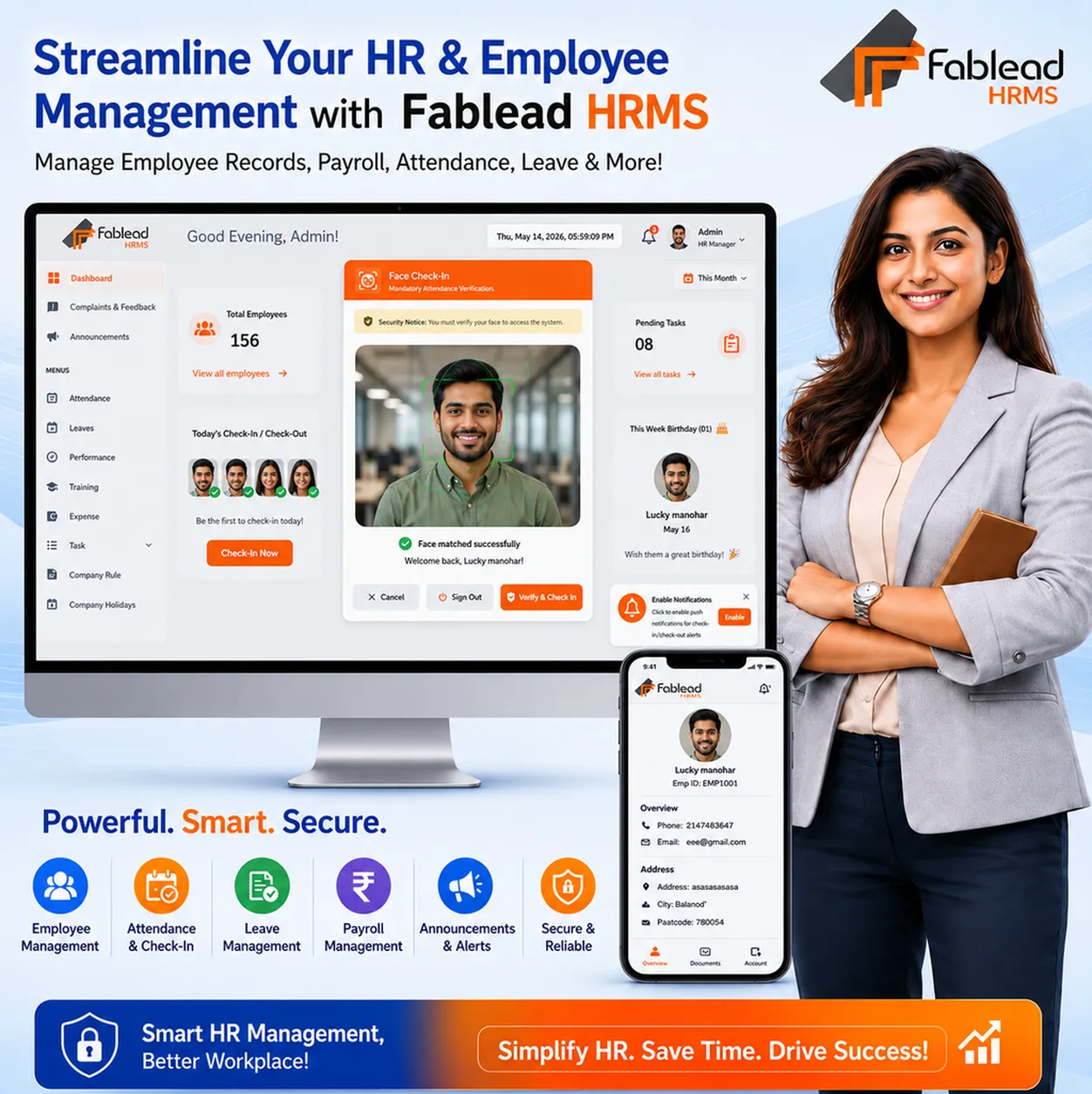 Fablead Technolabs HRMS employee management dashboard