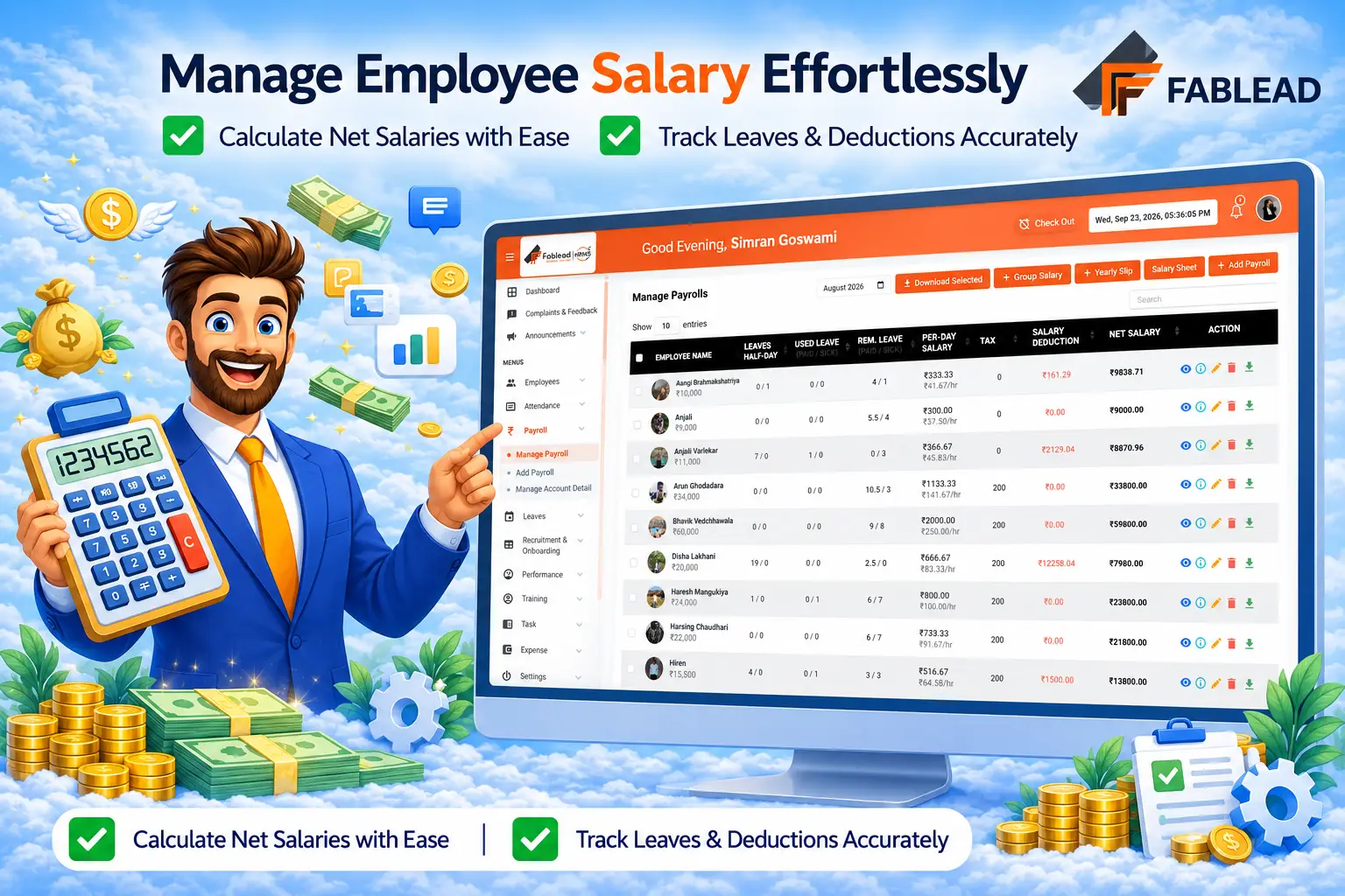 Fablead Technolabs HRMS payroll management page