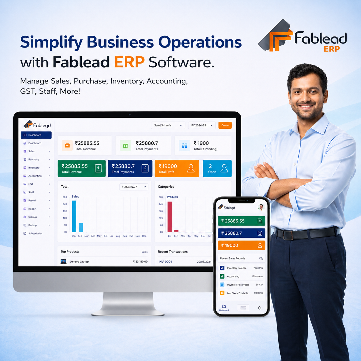 Fablead Technolabs inventory billing software dashboard