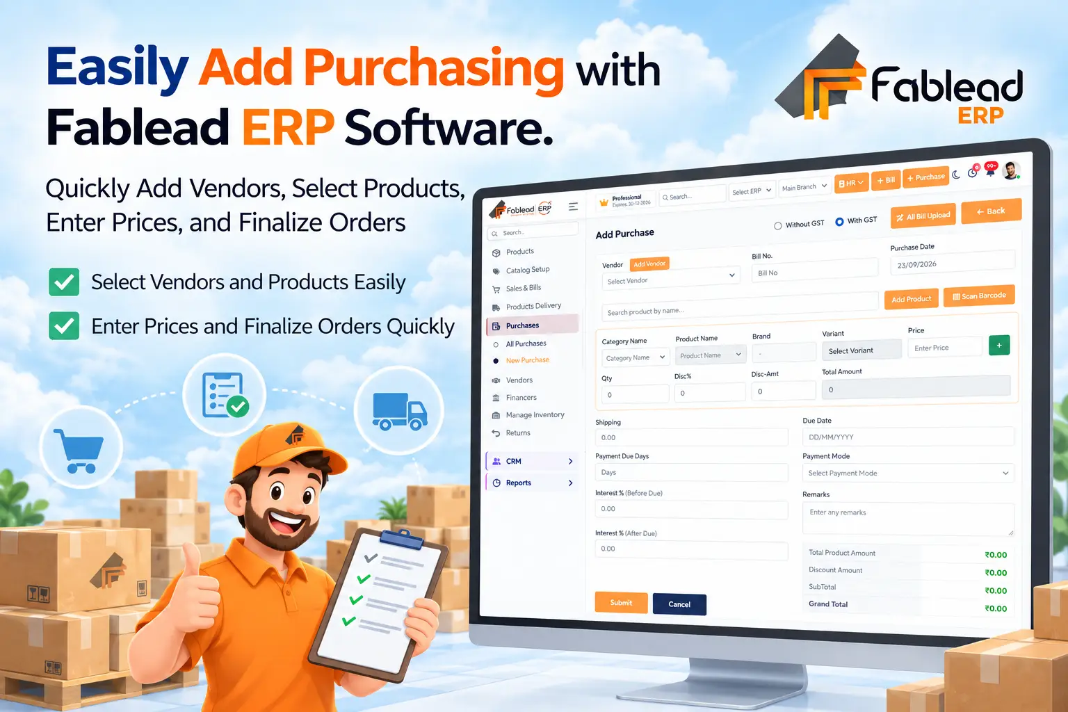 Fablead Technolabs purchase list management page