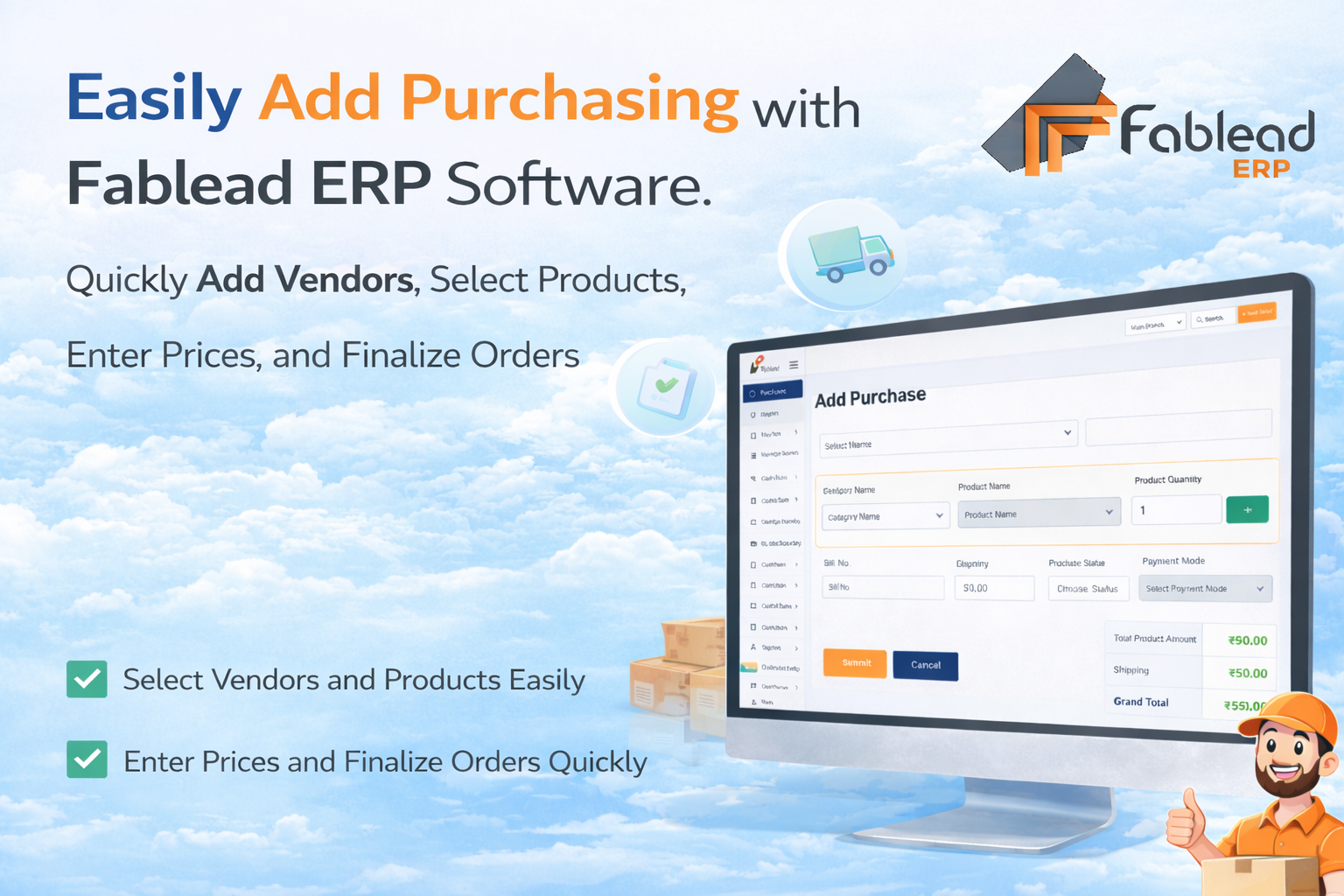 Fablead Technolabs purchase list management page