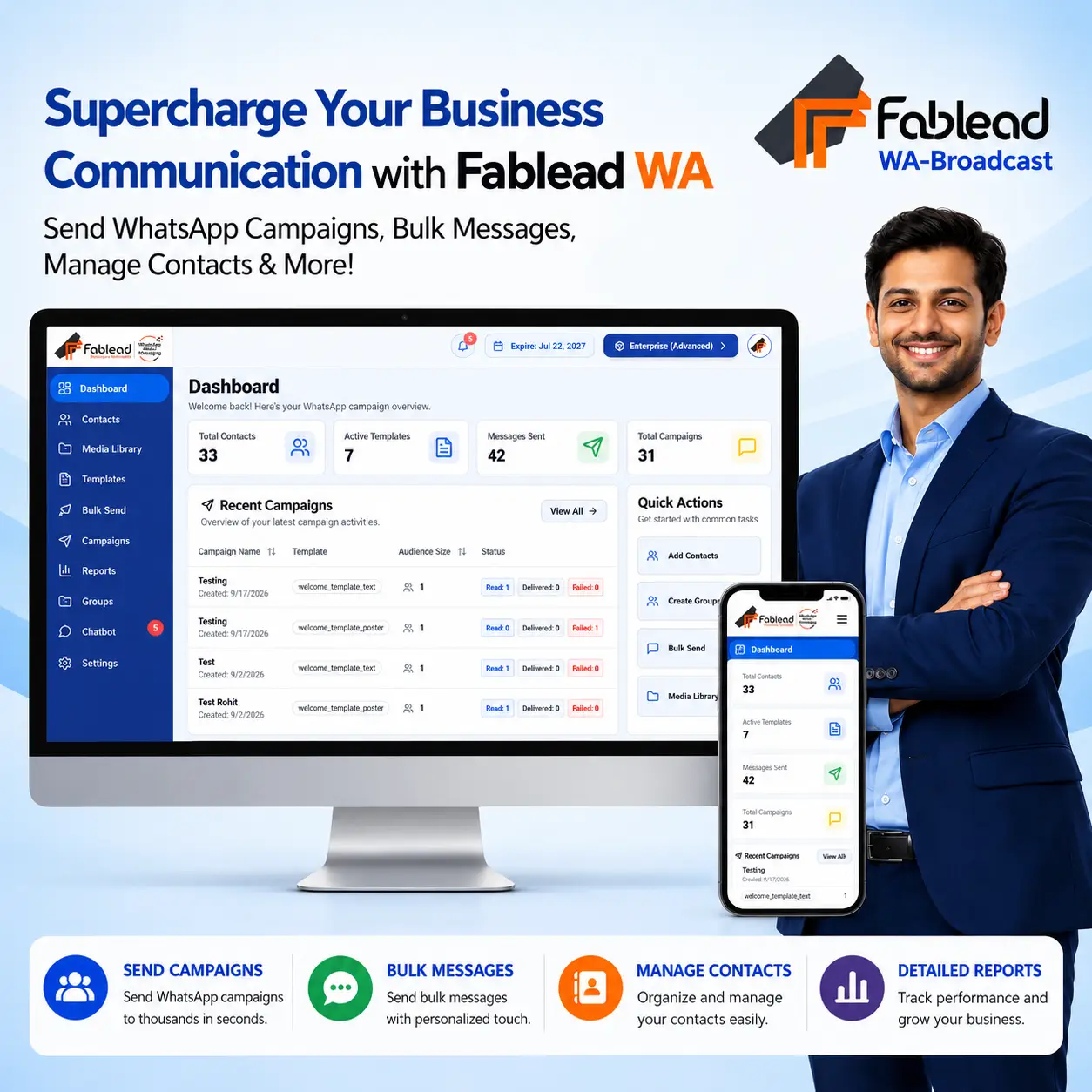 Fablead Technolabs WhatsApp marketing platform overview